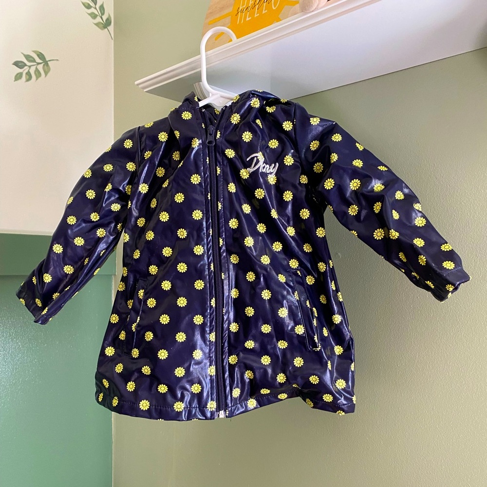DKNYC Raincoat BLACK & FLORESCENT YELLOW FLOWERS 18m *NEW*